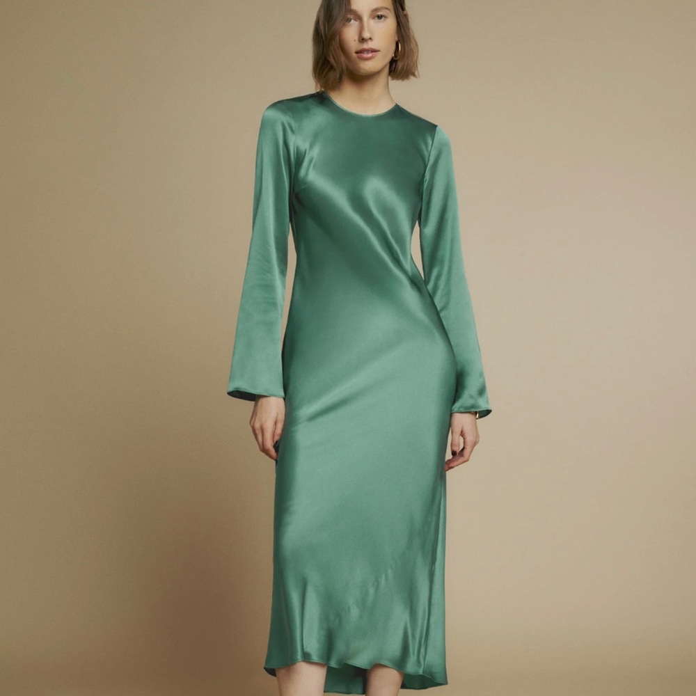 Reformation - Davina Silk Dress, size XS, bottle green